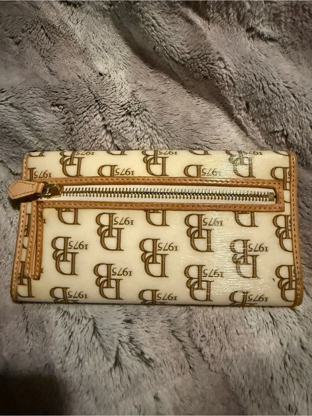 Dooney & Bourke Cream Logo Continental Wallet with Tan Trim